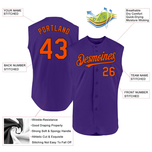 Custom Purple Orange-Black Authentic Sleeveless Baseball Jersey - Sky-Custom