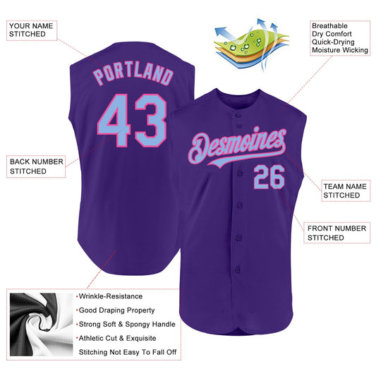 Custom Purple Light Blue-Pink Authentic Sleeveless Baseball Jersey - Sky-Custom