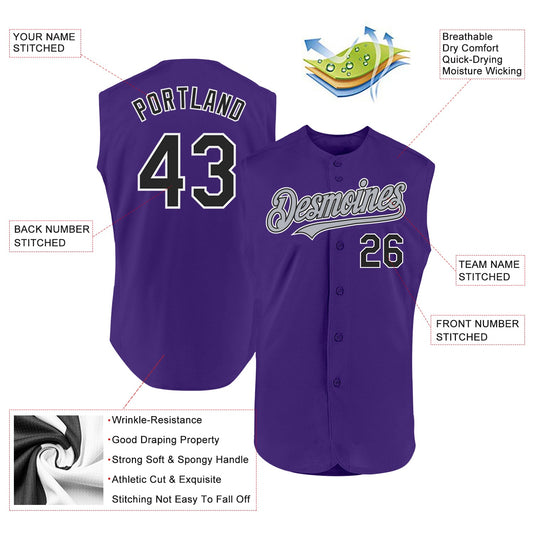 Custom Purple Black-Gray Authentic Sleeveless Baseball Jersey - Sky-Custom