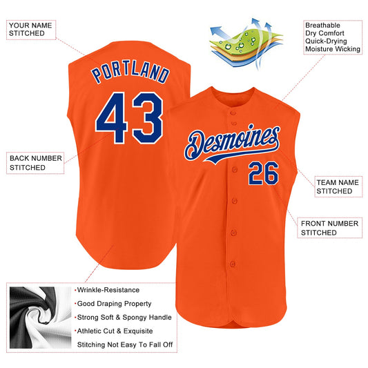 Custom Orange Royal-White Authentic Sleeveless Baseball Jersey - Sky-Custom