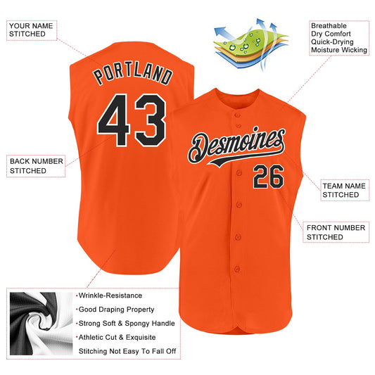 Custom Orange Black-White Authentic Sleeveless Baseball Jersey - Sky-Custom
