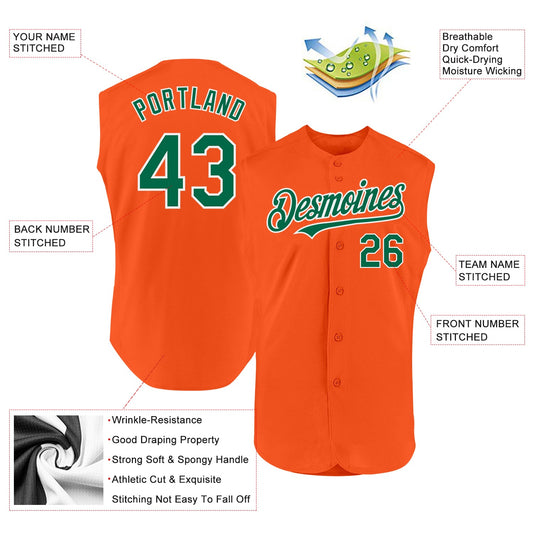 Custom Orange Kelly Green-White Authentic Sleeveless Baseball Jersey - Sky-Custom
