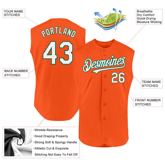 Custom Orange White-Kelly Green Authentic Sleeveless Baseball Jersey - Sky-Custom