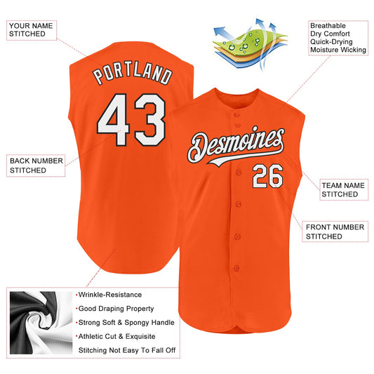 Custom Orange White-Black Authentic Sleeveless Baseball Jersey - Sky-Custom