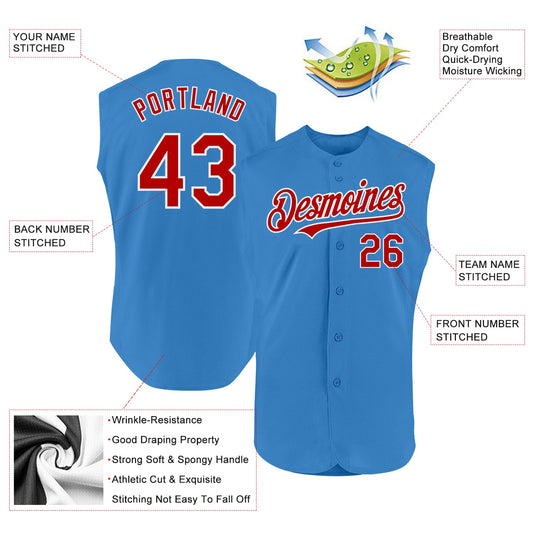 Custom Powder Blue Red-White Authentic Sleeveless Baseball Jersey - Sky-Custom