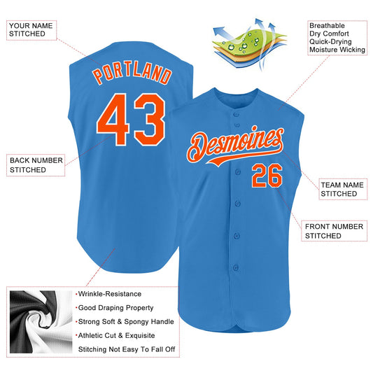 Custom Powder Blue Orange-White Authentic Sleeveless Baseball Jersey - Sky-Custom