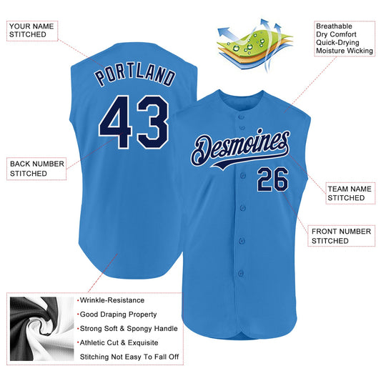 Custom Powder Blue Navy-White Authentic Sleeveless Baseball Jersey - Sky-Custom