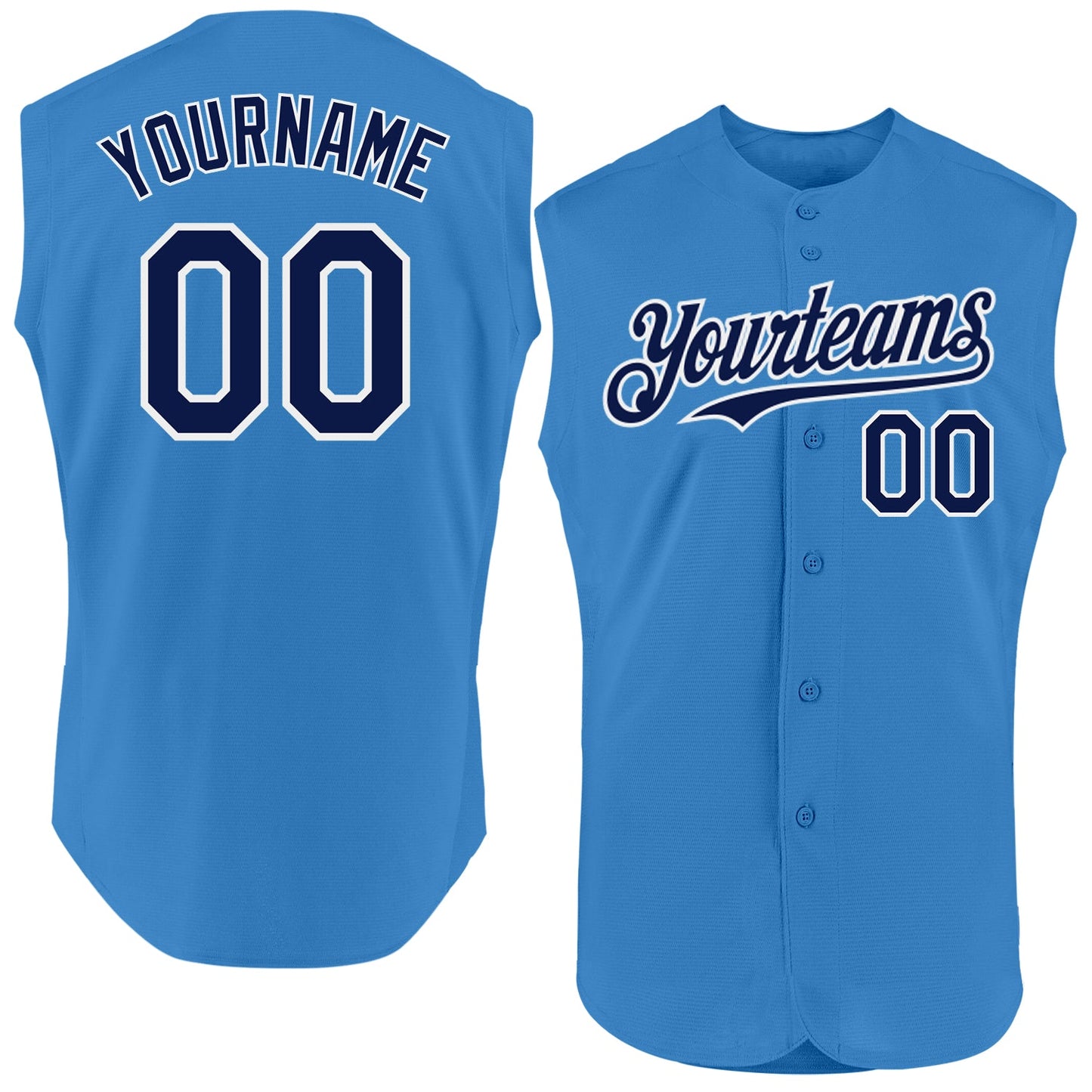 Custom Powder Blue Navy-White Authentic Sleeveless Baseball Jersey - Sky-Custom