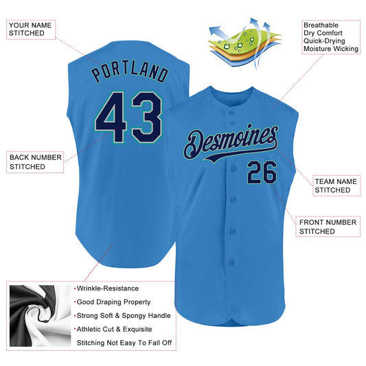 Custom Powder Blue Navy Gray-Teal Authentic Sleeveless Baseball Jersey - Sky-Custom