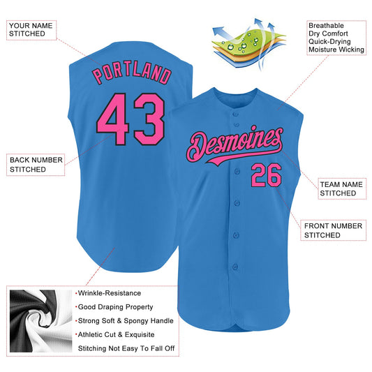 Custom Powder Blue Pink-Black Authentic Sleeveless Baseball Jersey - Sky-Custom