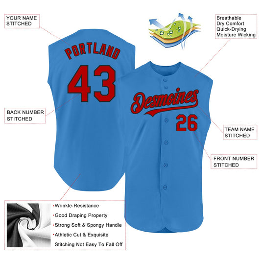 Custom Powder Blue Red-Black Authentic Sleeveless Baseball Jersey - Sky-Custom
