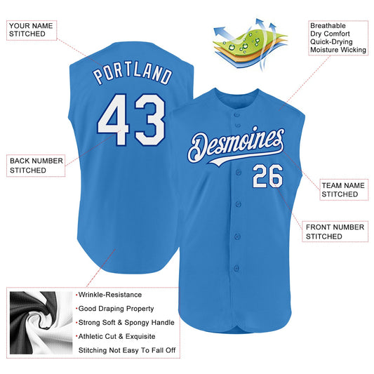 Custom Powder Blue White-Royal Authentic Sleeveless Baseball Jersey - Sky-Custom