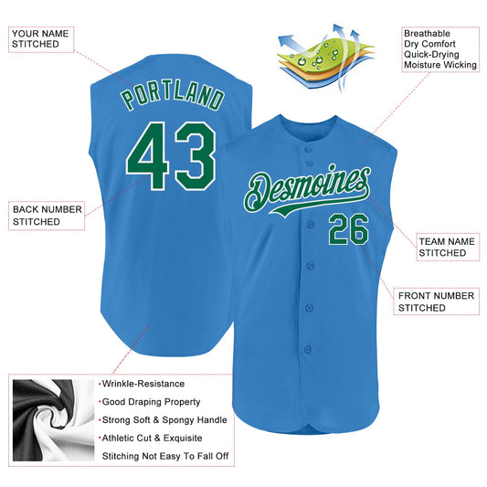 Custom Powder Blue Kelly Green-White Authentic Sleeveless Baseball Jersey - Sky-Custom