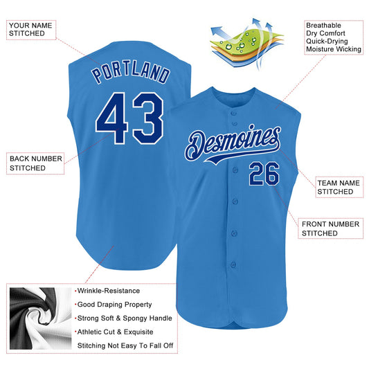 Custom Powder Blue Royal-White Authentic Sleeveless Baseball Jersey - Sky-Custom