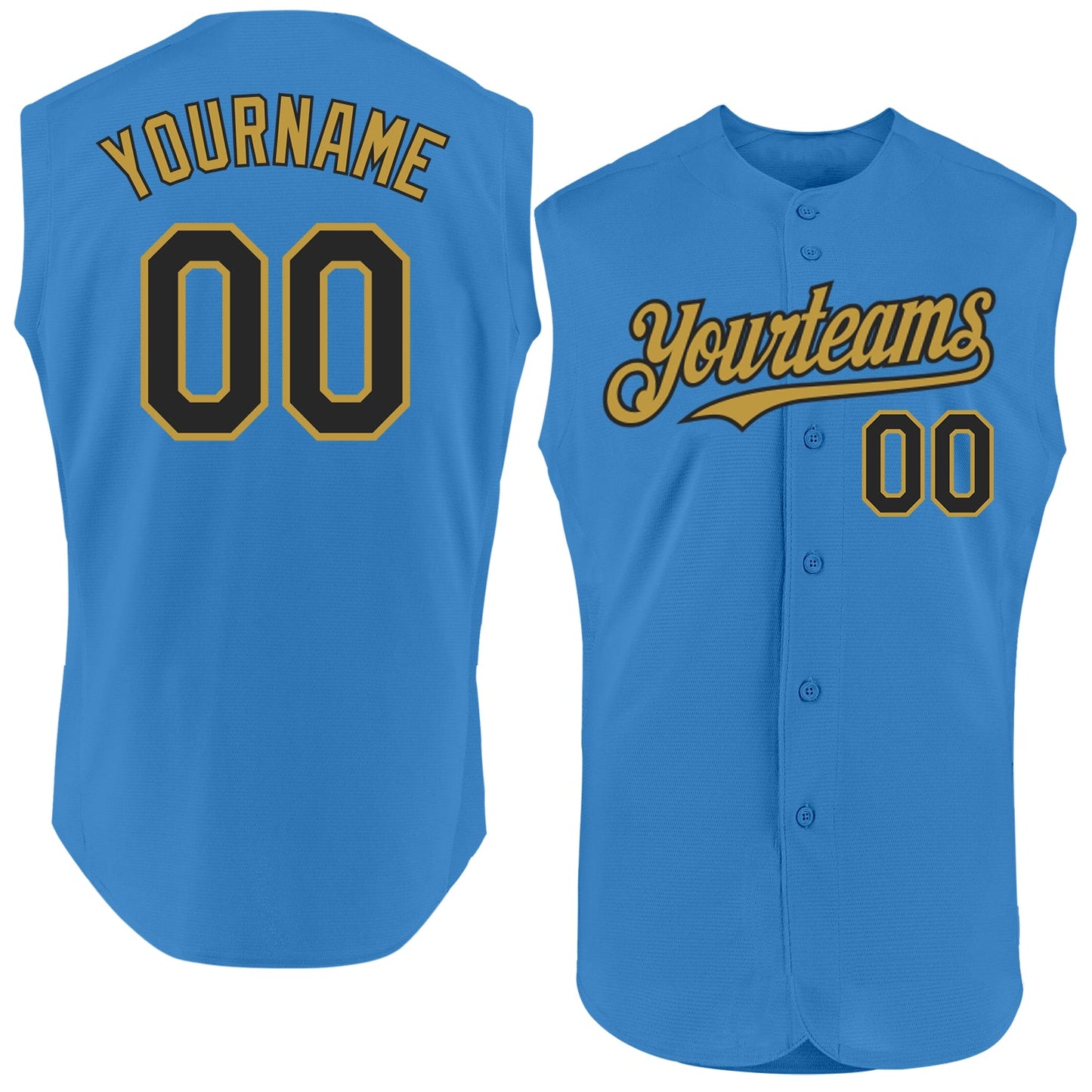 Custom Powder Blue Black-Old Gold Authentic Sleeveless Baseball Jersey - Sky-Custom