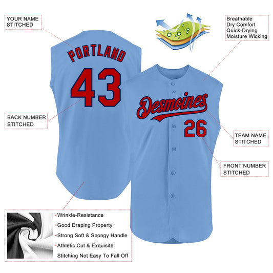 Custom Light Blue Red-Navy Authentic Sleeveless Baseball Jersey - Sky-Custom