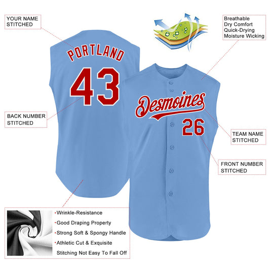 Custom Light Blue Red-White Authentic Sleeveless Baseball Jersey - Sky-Custom