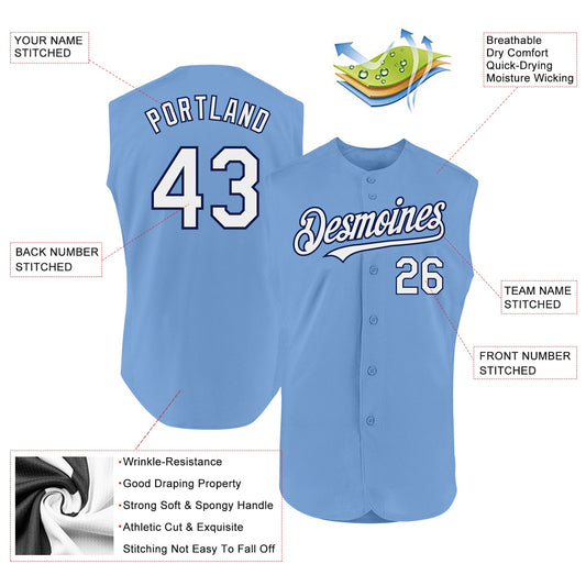 Custom Light Blue White-Navy Authentic Sleeveless Baseball Jersey - Sky-Custom