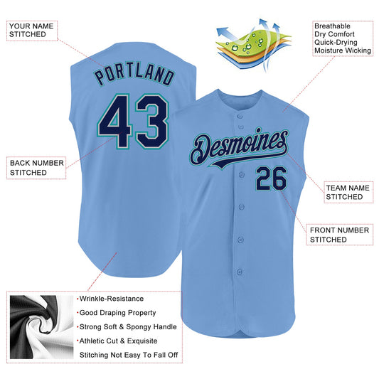 Custom Light Blue Navy Gray-Teal Authentic Sleeveless Baseball Jersey - Sky-Custom