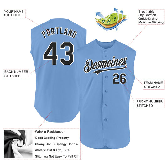 Custom Light Blue Black-White Authentic Sleeveless Baseball Jersey - Sky-Custom
