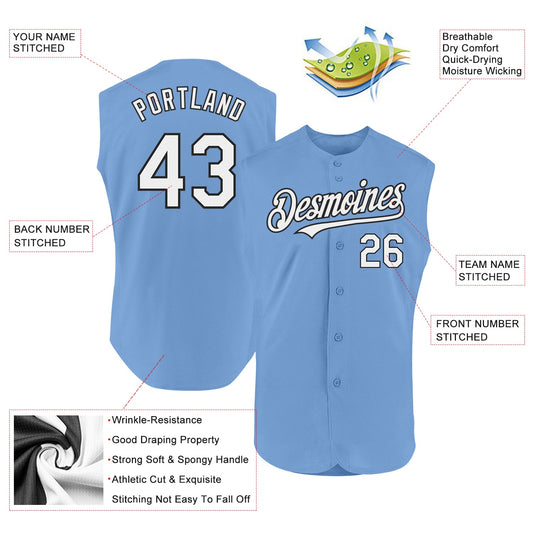 Custom Light Blue White-Black Authentic Sleeveless Baseball Jersey - Sky-Custom