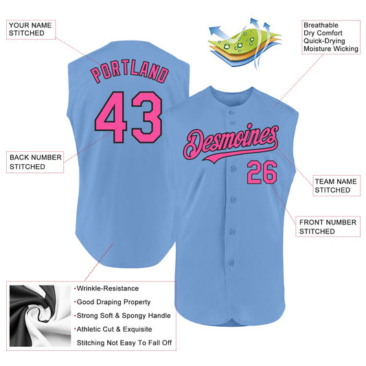 Custom Light Blue Pink-Black Authentic Sleeveless Baseball Jersey - Sky-Custom