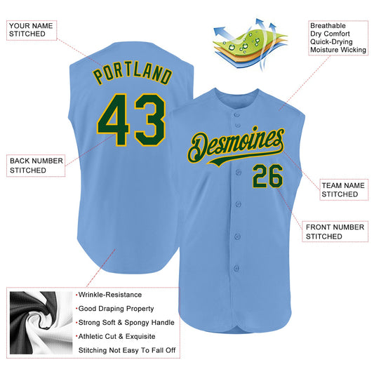 Custom Light Blue Green-Gold Authentic Sleeveless Baseball Jersey - Sky-Custom