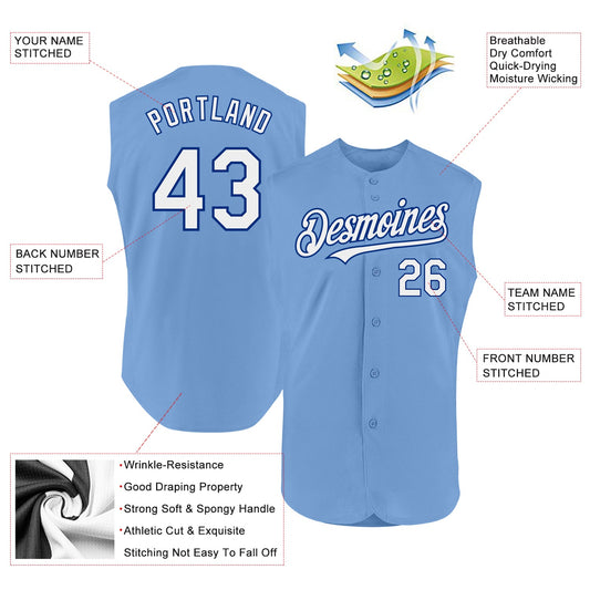 Custom Light Blue White-Royal Authentic Sleeveless Baseball Jersey - Sky-Custom