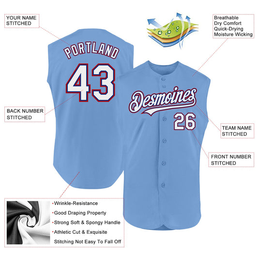Custom Light Blue Royal-Red Authentic Sleeveless Baseball Jersey - Sky-Custom