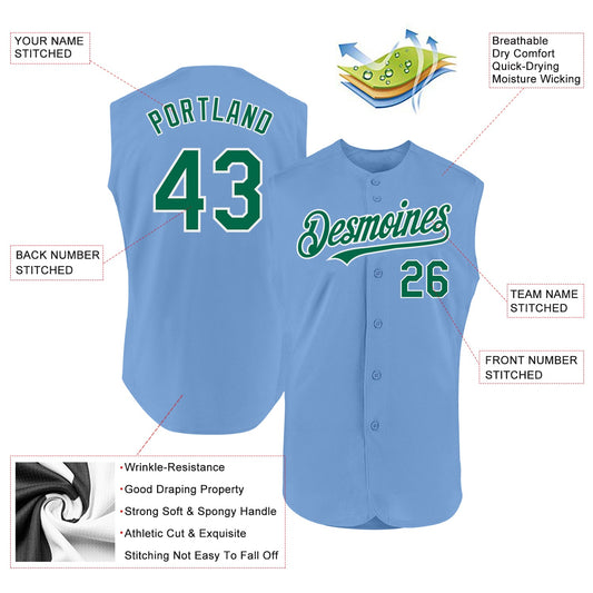 Custom Light Blue Kelly Green-White Authentic Sleeveless Baseball Jersey - Sky-Custom