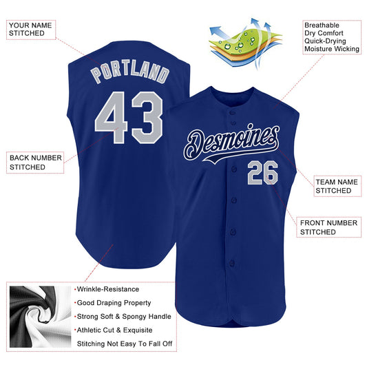Custom Royal Gray-Navy Authentic Sleeveless Baseball Jersey - Sky-Custom