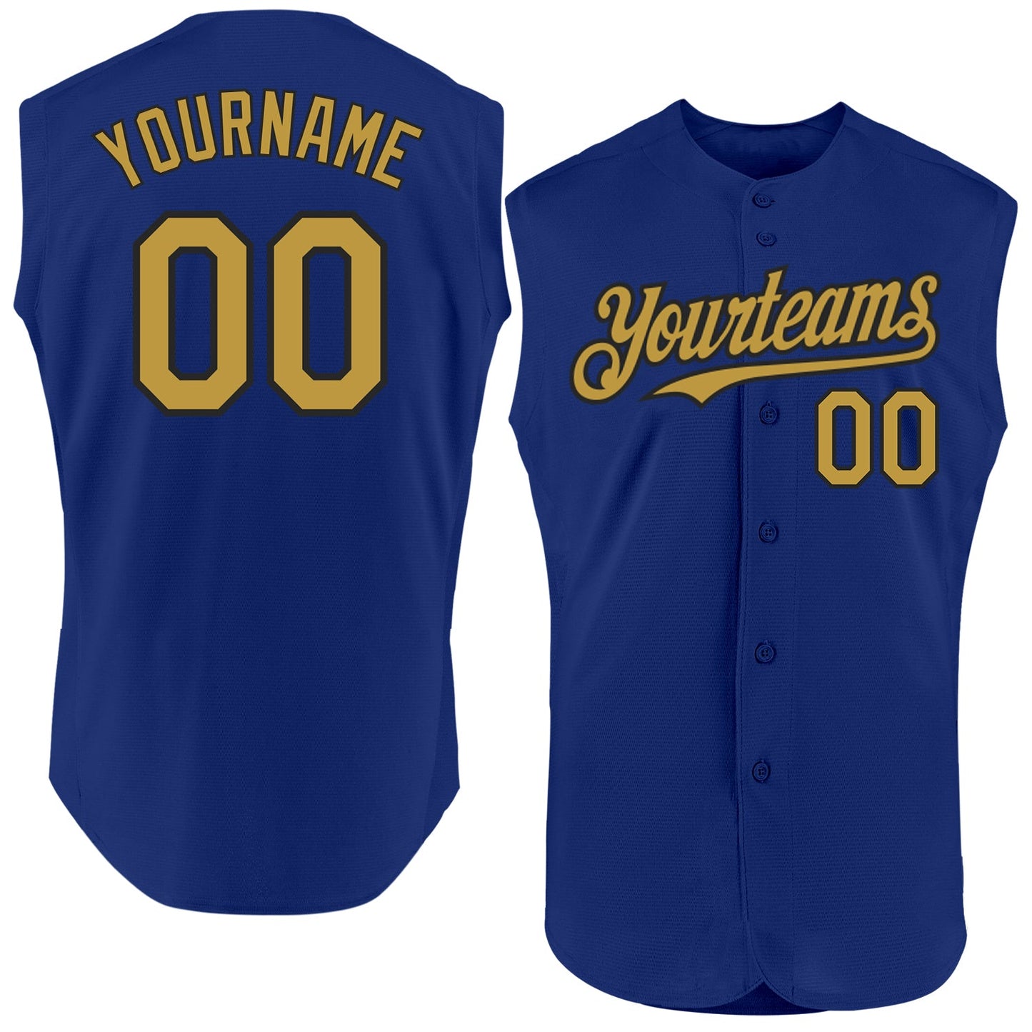 Custom Royal Old Gold-Black Authentic Sleeveless Baseball Jersey - Sky-Custom