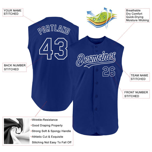 Custom Royal White Authentic Sleeveless Baseball Jersey - Sky-Custom