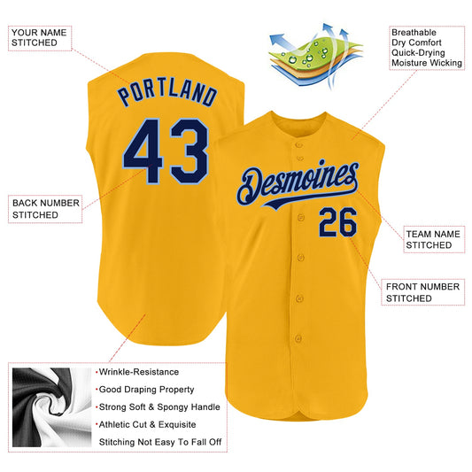 Custom Gold Navy-Light Blue Authentic Sleeveless Baseball Jersey - Sky-Custom
