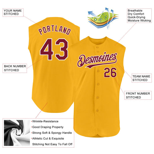 Custom Gold Crimson-White Authentic Sleeveless Baseball Jersey - Sky-Custom