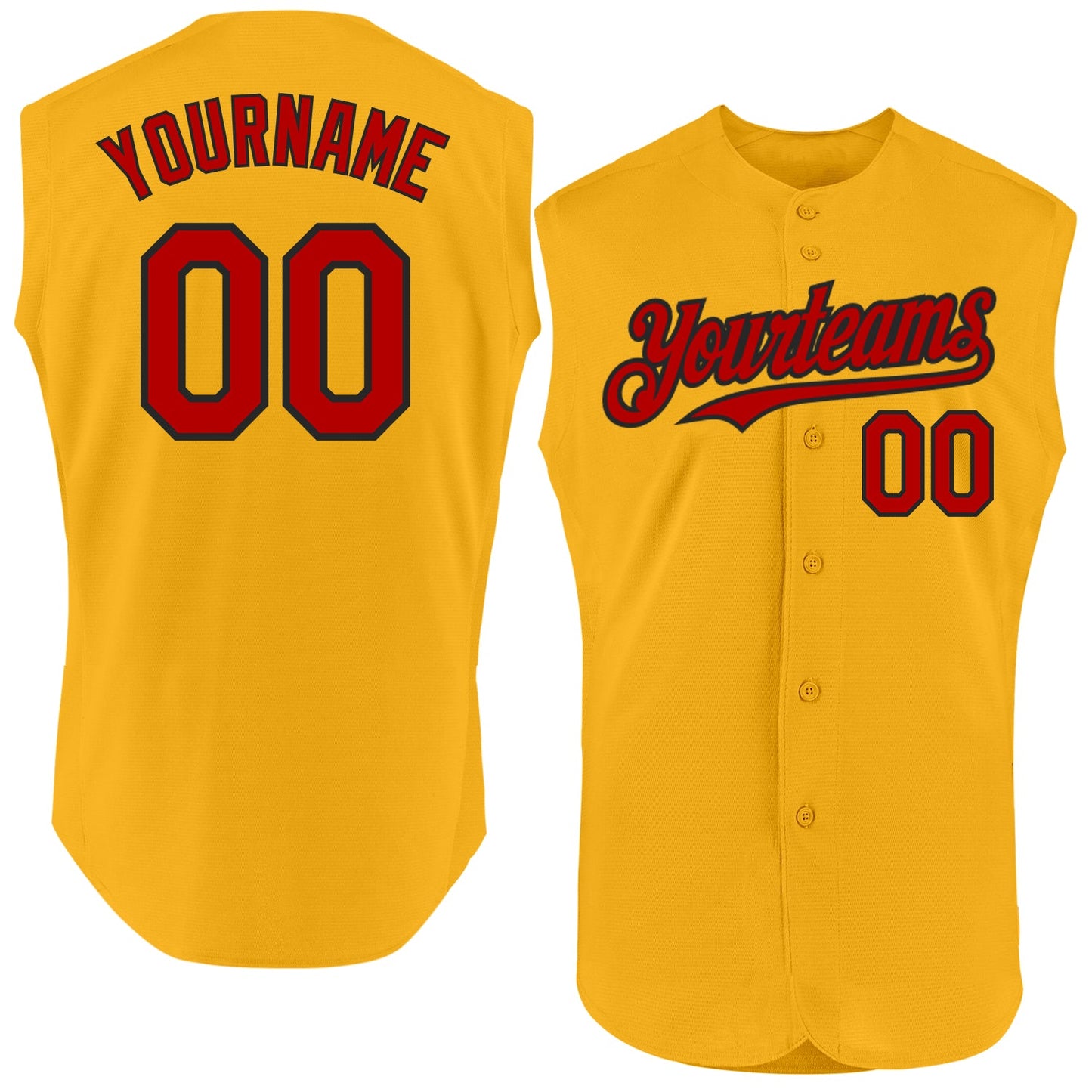 Custom Gold Red-Black Authentic Sleeveless Baseball Jersey - Sky-Custom