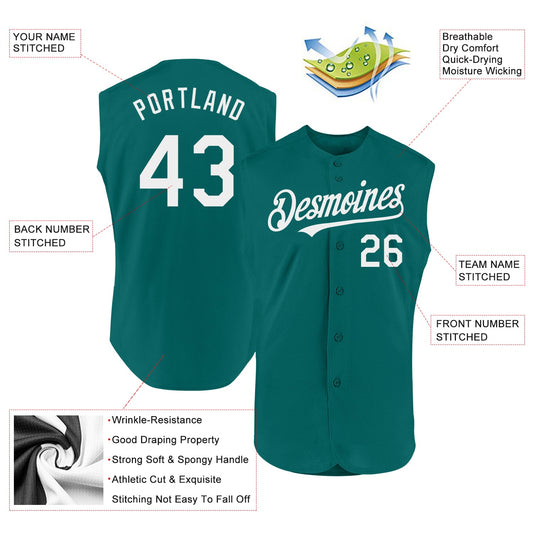 Custom Teal White Authentic Sleeveless Baseball Jersey - Sky-Custom