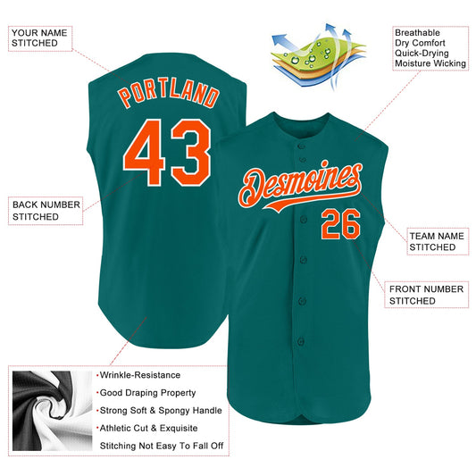 Custom Teal Orange-White Authentic Sleeveless Baseball Jersey - Sky-Custom