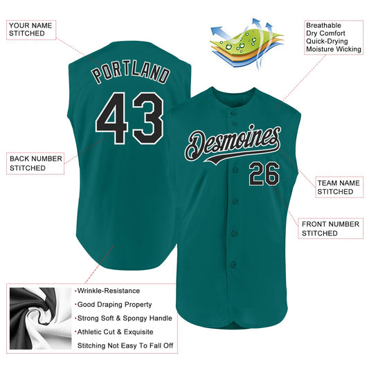 Custom Teal Black-White Authentic Sleeveless Baseball Jersey - Sky-Custom