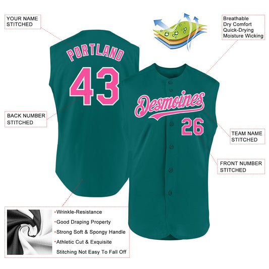 Custom Teal Pink-White Authentic Sleeveless Baseball Jersey - Sky-Custom