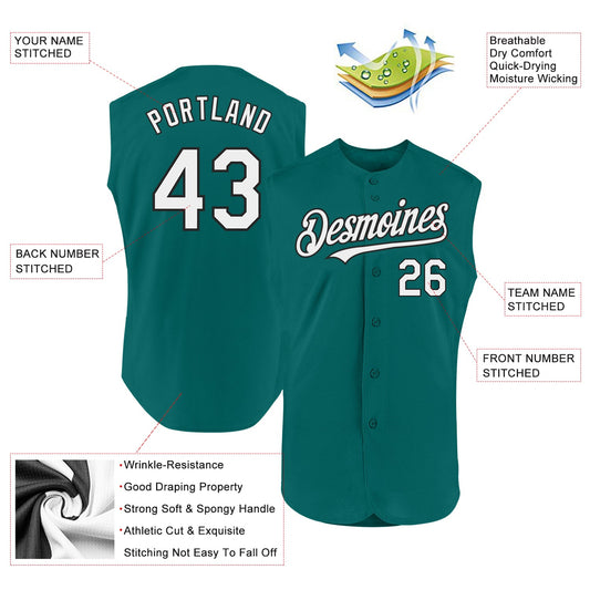 Custom Teal White-Black Authentic Sleeveless Baseball Jersey - Sky-Custom