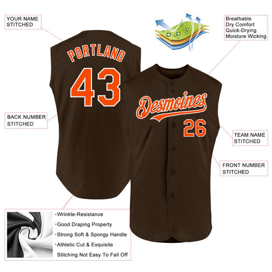 Custom Brown Orange-White Authentic Sleeveless Baseball Jersey - Sky-Custom