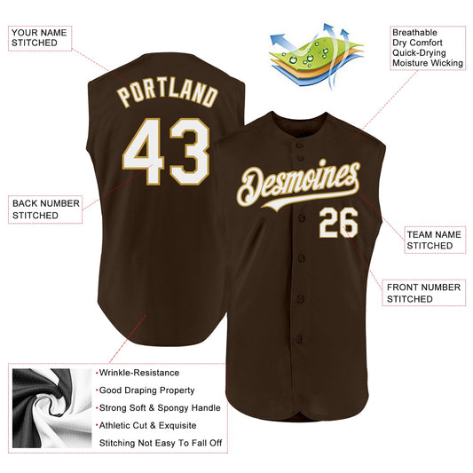 Custom Brown White-Old Gold Authentic Sleeveless Baseball Jersey - Sky-Custom