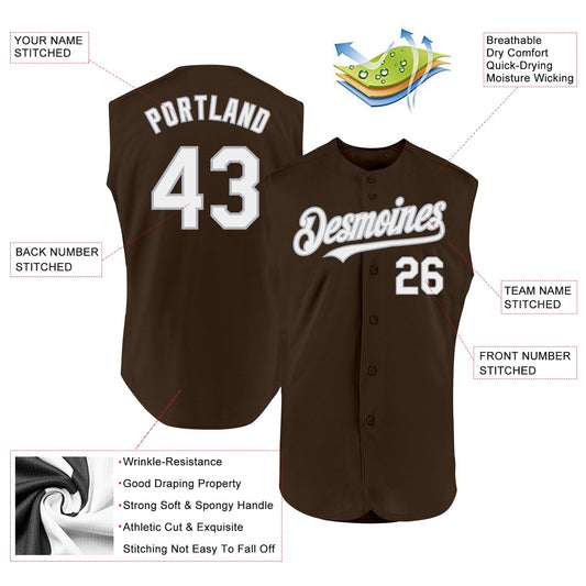 Custom Brown White-Gray Authentic Sleeveless Baseball Jersey - Sky-Custom