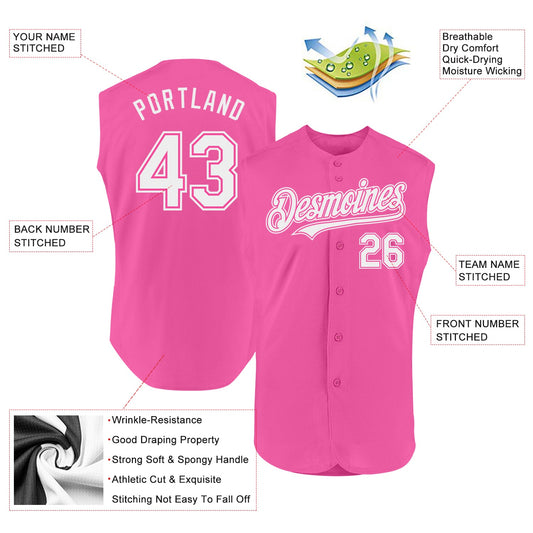 Custom Pink White Authentic Sleeveless Baseball Jersey - Sky-Custom
