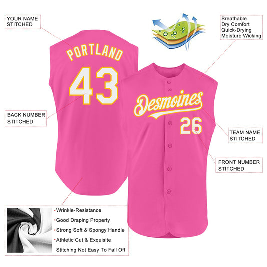 Custom Pink White-Gold Authentic Sleeveless Baseball Jersey - Sky-Custom