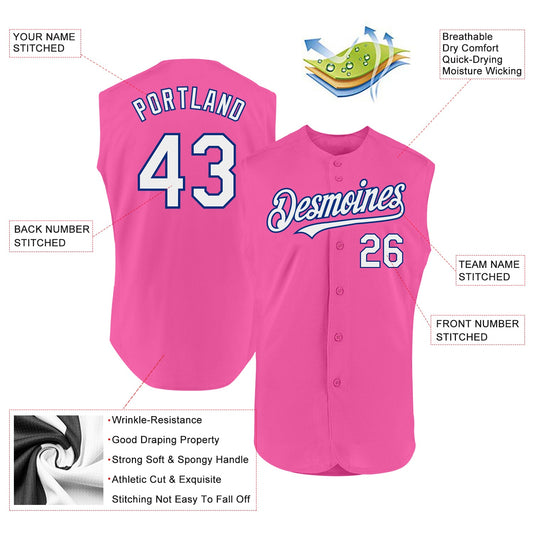 Custom Pink White-Royal Authentic Sleeveless Baseball Jersey - Sky-Custom