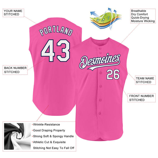 Custom Pink White-Navy Authentic Sleeveless Baseball Jersey - Sky-Custom