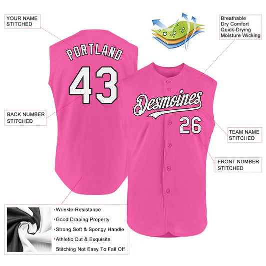 Custom Pink White-Black Authentic Sleeveless Baseball Jersey - Sky-Custom