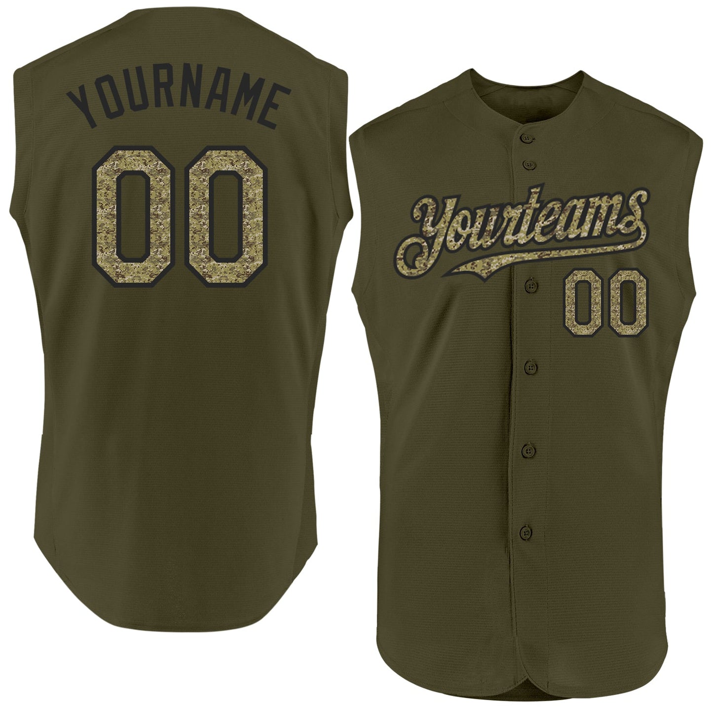 Custom Olive Camo-Black Authentic Sleeveless Salute To Service Baseball Jersey - Sky-Custom